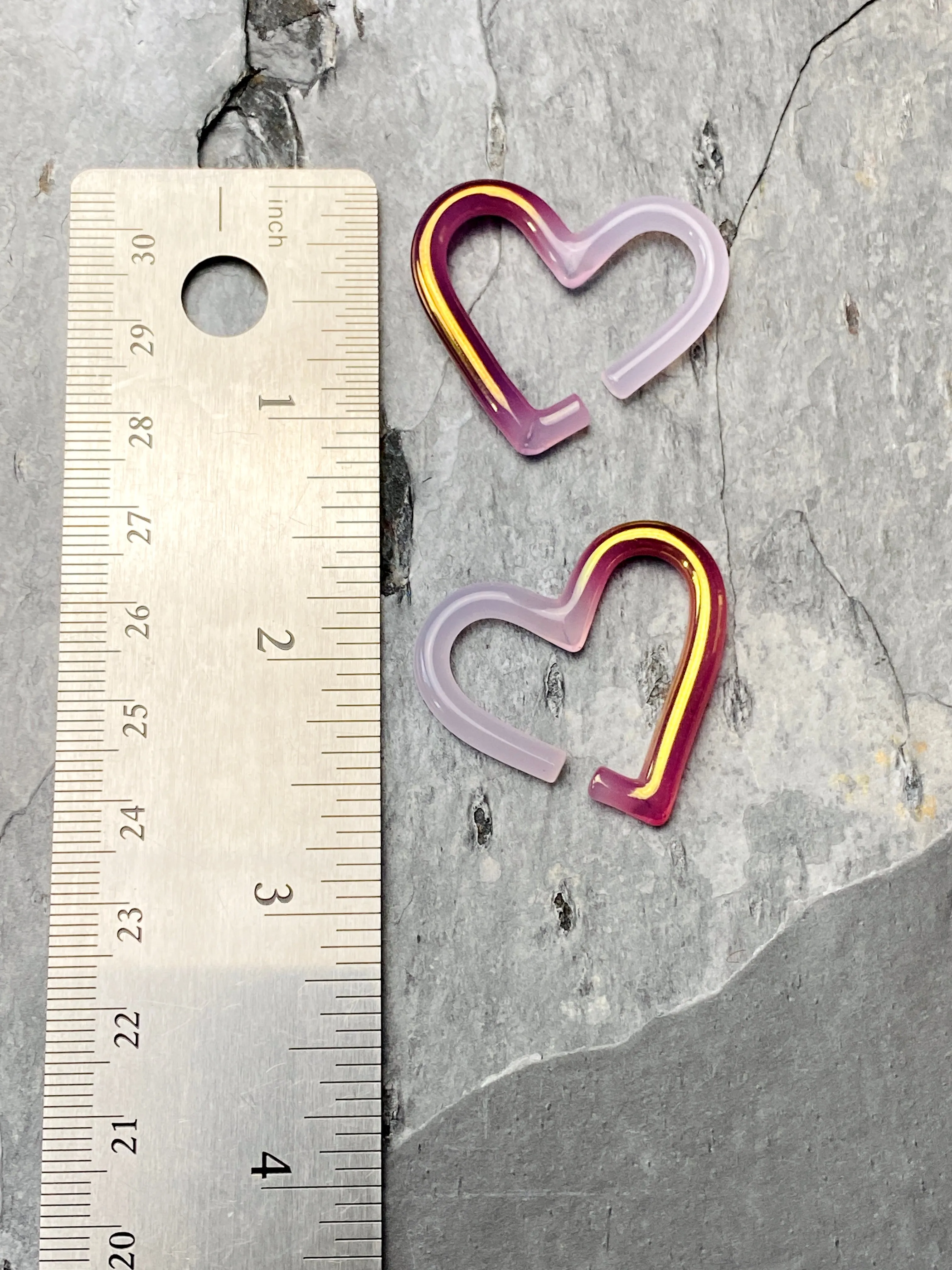 22K Gold & Rose Quartz | Mini Glass Hearts | 10G - 0G