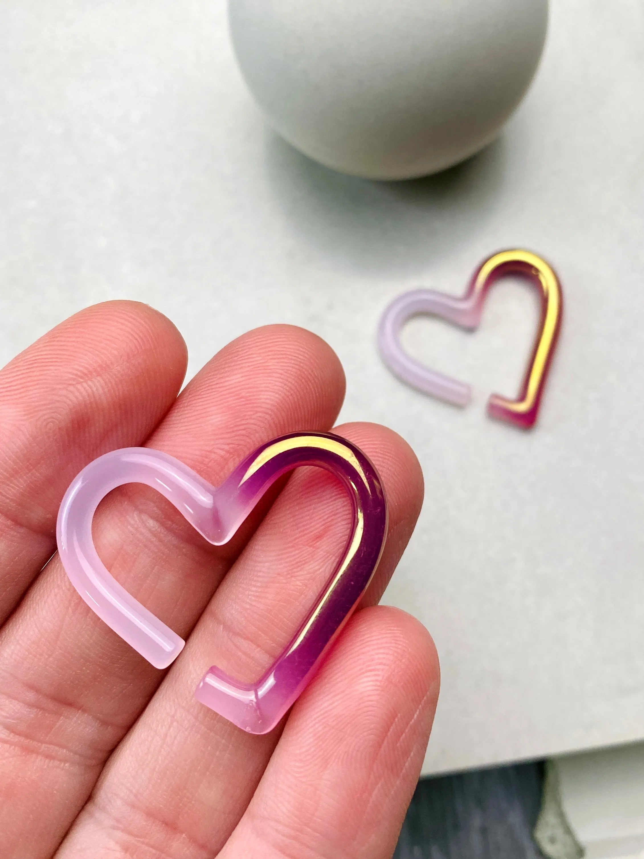 22K Gold & Rose Quartz | Mini Glass Hearts | 10G - 0G