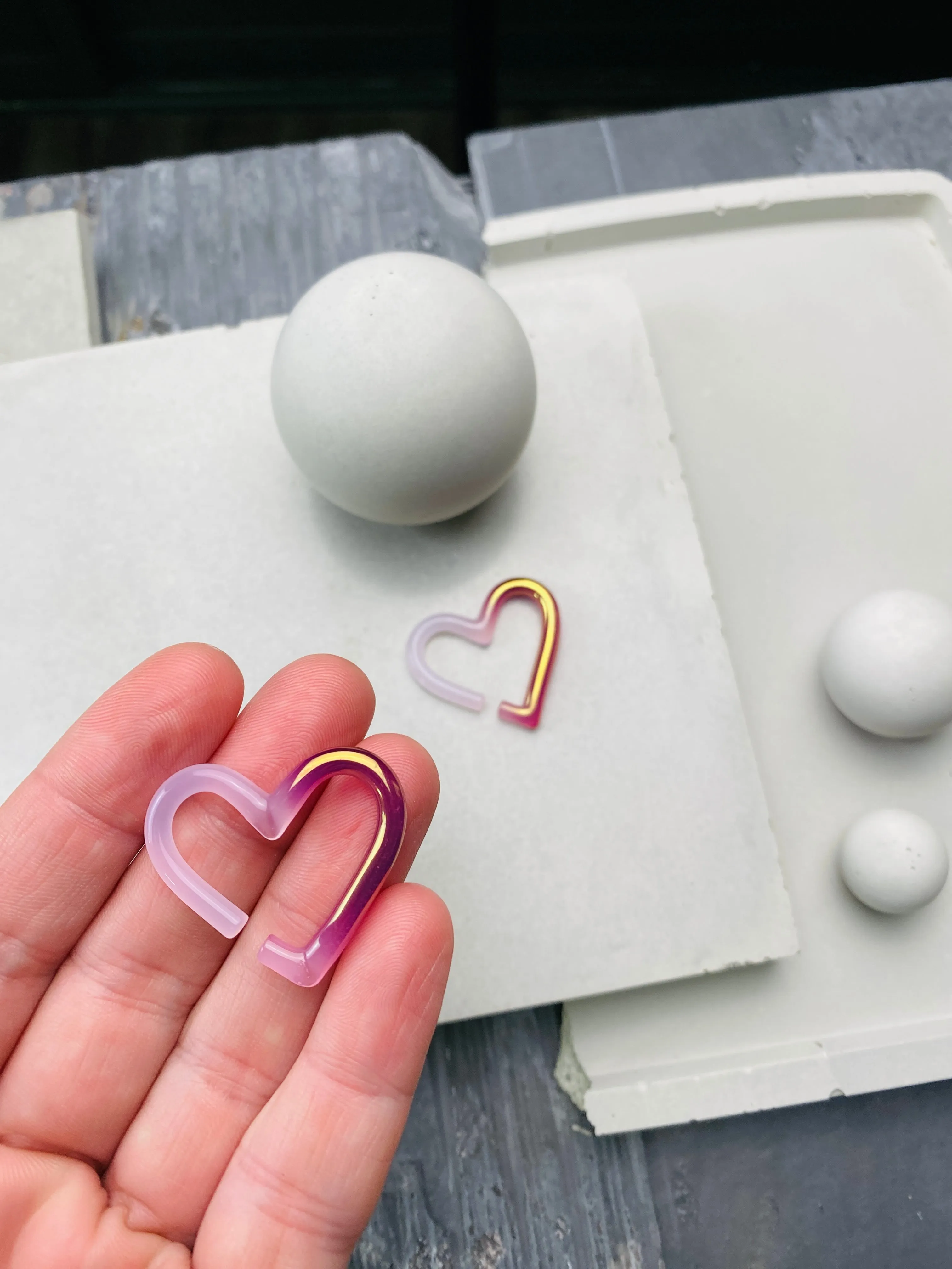22K Gold & Rose Quartz | Mini Glass Hearts | 10G - 0G