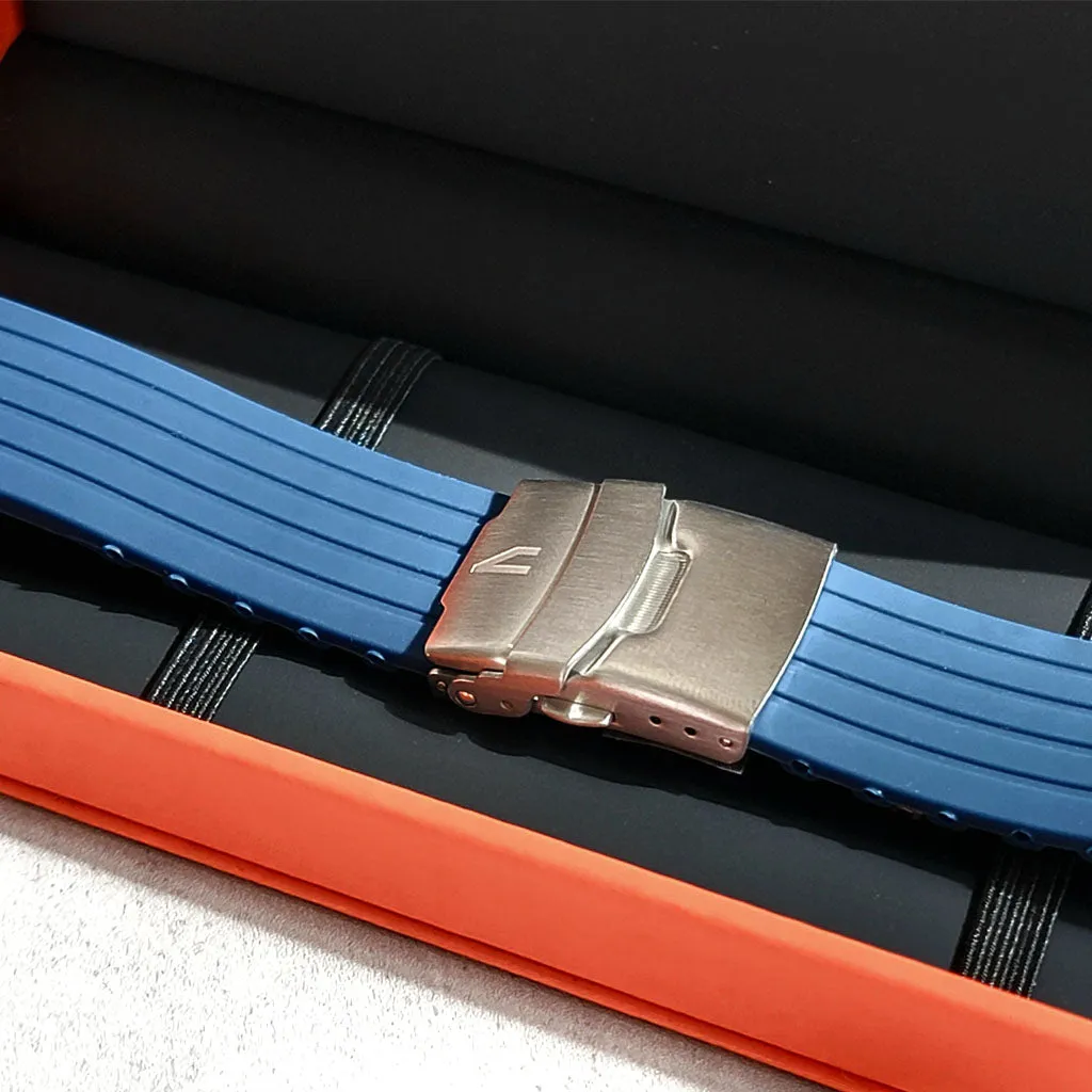 22mm Blue Silicone Divers Strap