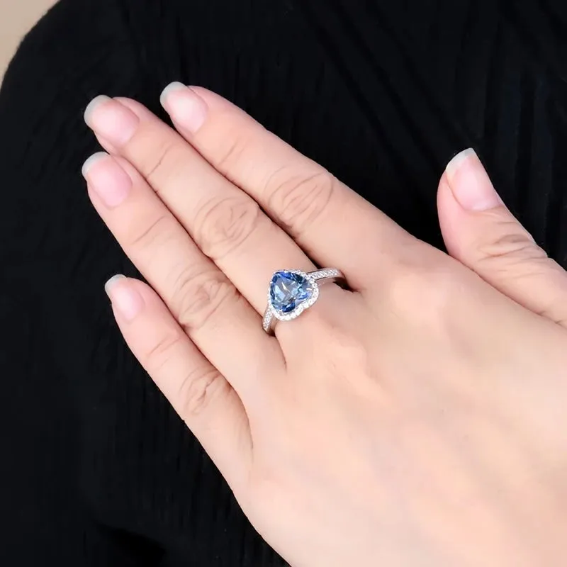 2.47Ct Heart Shape Natural Iolite Blue Mystic Quartz Ring 925 Sterling Silver