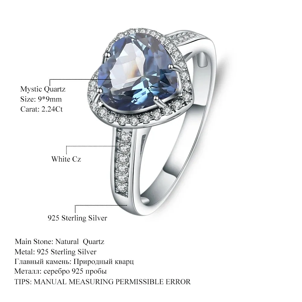 2.47Ct Heart Shape Natural Iolite Blue Mystic Quartz Ring 925 Sterling Silver