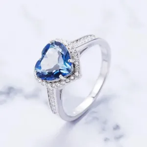 2.47Ct Heart Shape Natural Iolite Blue Mystic Quartz Ring 925 Sterling Silver