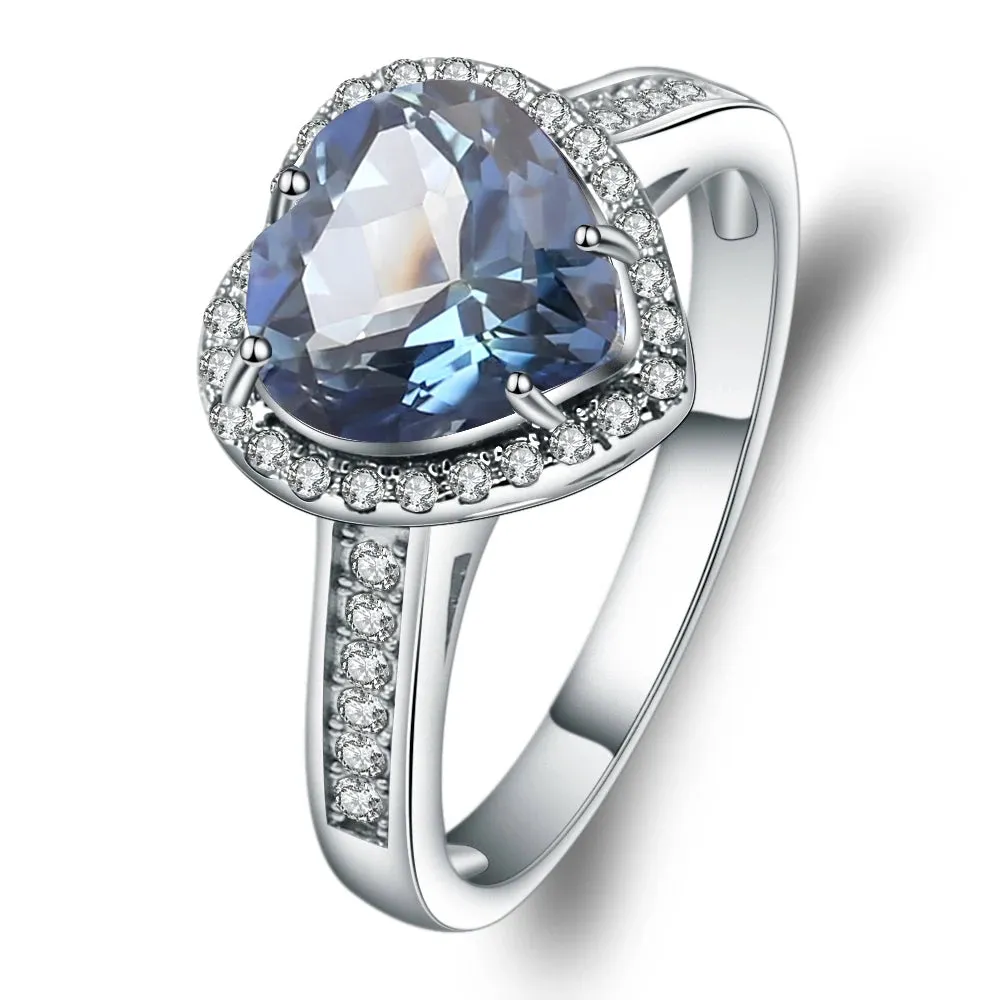 2.47Ct Heart Shape Natural Iolite Blue Mystic Quartz Ring 925 Sterling Silver