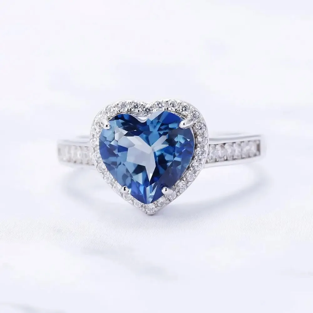 2.47Ct Heart Shape Natural Iolite Blue Mystic Quartz Ring 925 Sterling Silver