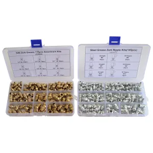 260pc Steel & Brass Metric and Imperial Grease Nipple Grab Kit Assortment