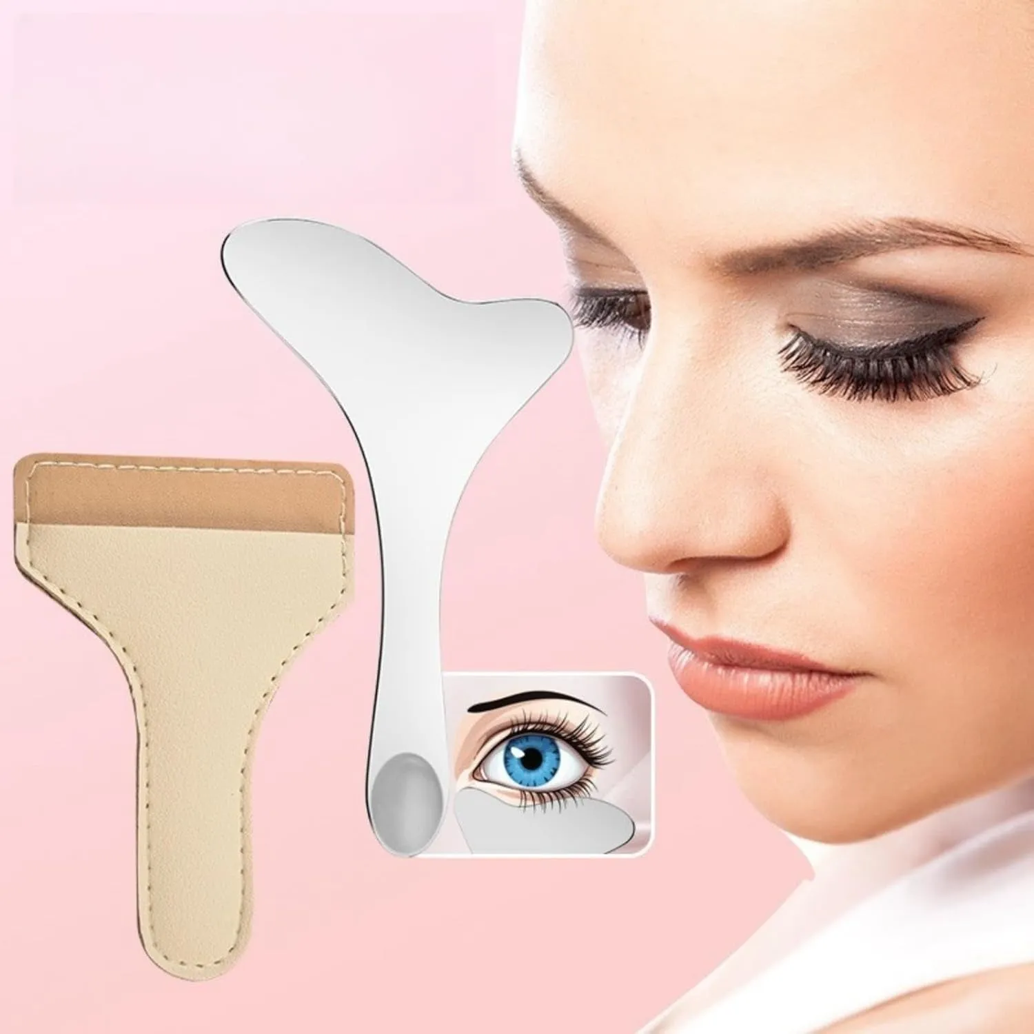 2Pcs 304 Stainless Steel Eyeliner Stencil, Multi-Functional Facial Massage Scratching Tool, Eyeliner Aid, Eyeliner Eyelash Lipstick Eyeshadow Applicator Aid. Multi-Functional Eye Make-Up Tool.