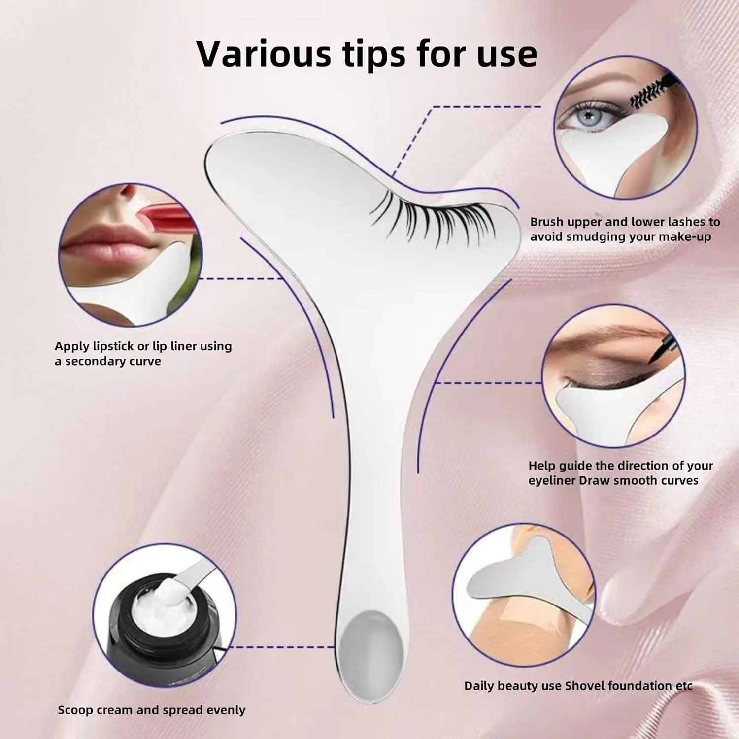 2Pcs 304 Stainless Steel Eyeliner Stencil, Multi-Functional Facial Massage Scratching Tool, Eyeliner Aid, Eyeliner Eyelash Lipstick Eyeshadow Applicator Aid. Multi-Functional Eye Make-Up Tool.