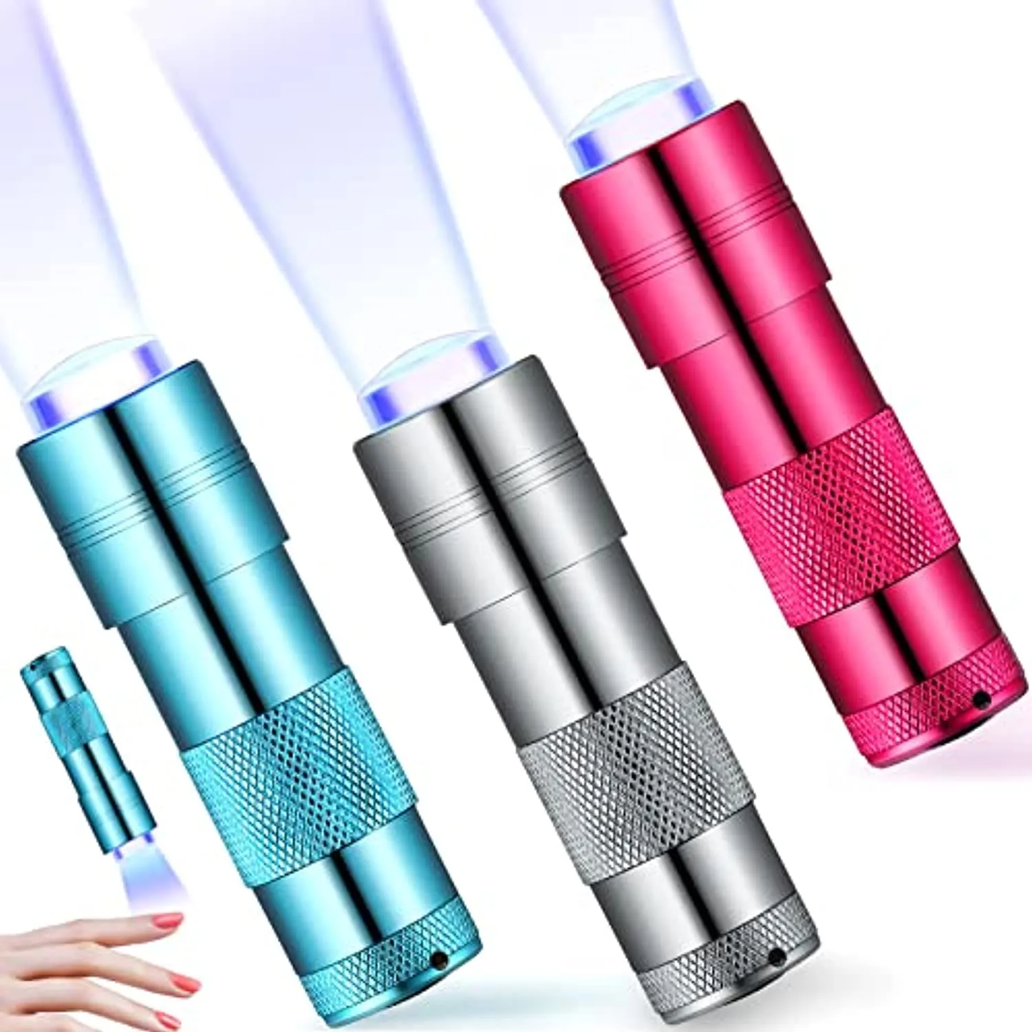 3 Pcs Mini UV Light Nails Dryer UV Lamp for Gel Nails Portable Silicone LED Nail Lamp Small Gel Nails Light Mini UV Light Presser Nail Polish Lamps Women Girl Nail Art Tools (Silver, Red, Blue)