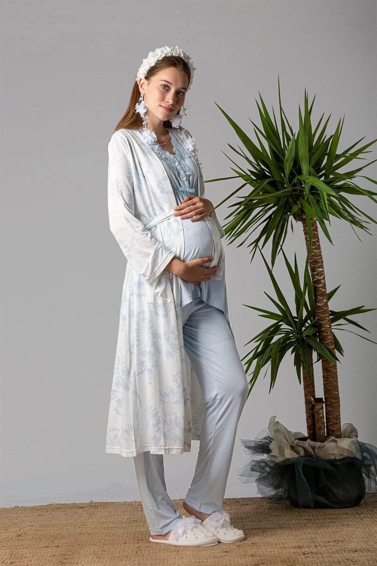 3-piece Luxury Maternity Robe and Pjs in Blue