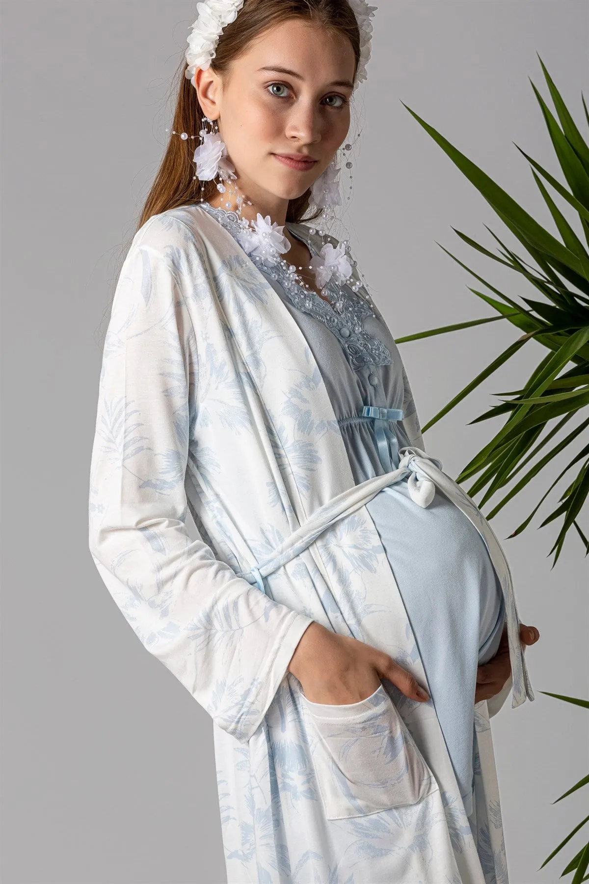 3-piece Luxury Maternity Robe and Pjs in Blue