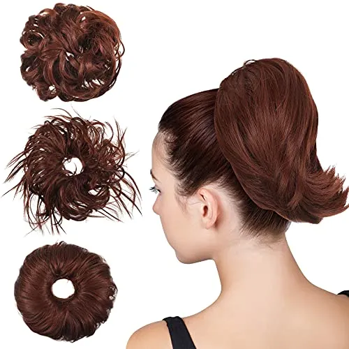 3 Pieces Synthetic Bun Hairpiece Scrunchies Hair Bun Extensions Messy Curly Hair Scrunchies Hairpieces Synthetic Donut Updo Hair Pieces Synthetic Chignon with Elastic Rubber Band (Dark Brown)