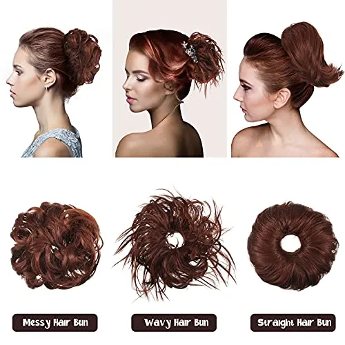 3 Pieces Synthetic Bun Hairpiece Scrunchies Hair Bun Extensions Messy Curly Hair Scrunchies Hairpieces Synthetic Donut Updo Hair Pieces Synthetic Chignon with Elastic Rubber Band (Dark Brown)