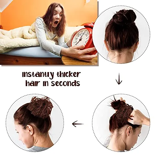 3 Pieces Synthetic Bun Hairpiece Scrunchies Hair Bun Extensions Messy Curly Hair Scrunchies Hairpieces Synthetic Donut Updo Hair Pieces Synthetic Chignon with Elastic Rubber Band (Dark Brown)