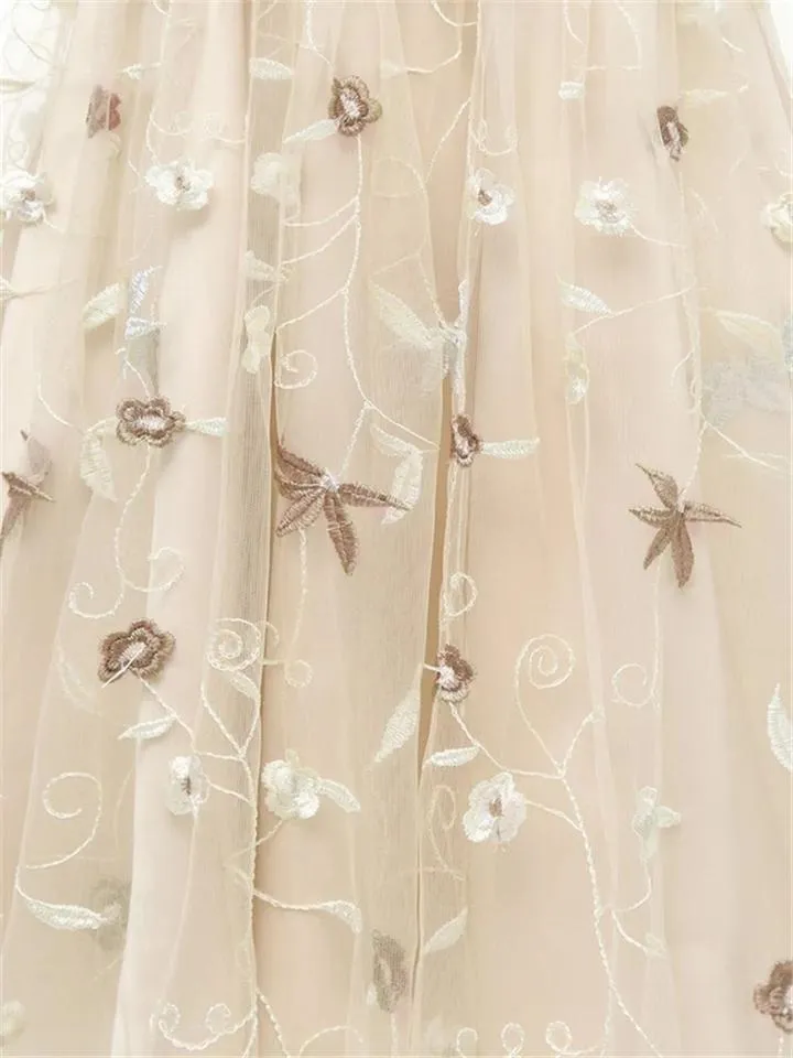 3/4 Sleeve 1950S Elegant Lace Floral Embroidery Swing Dress