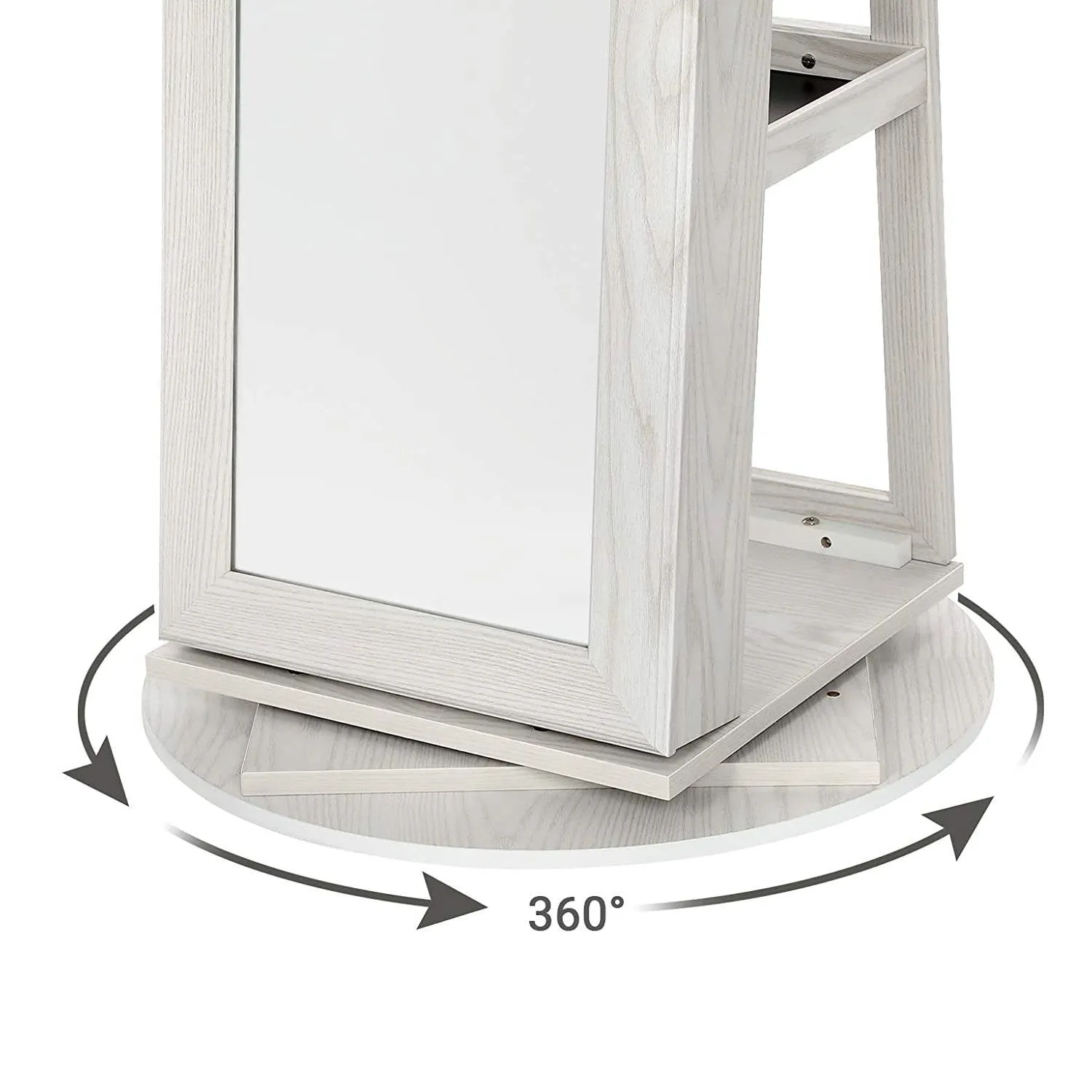 360 Degree Swivel White Wash Full Length Mirror Locking Jewelry Armoire