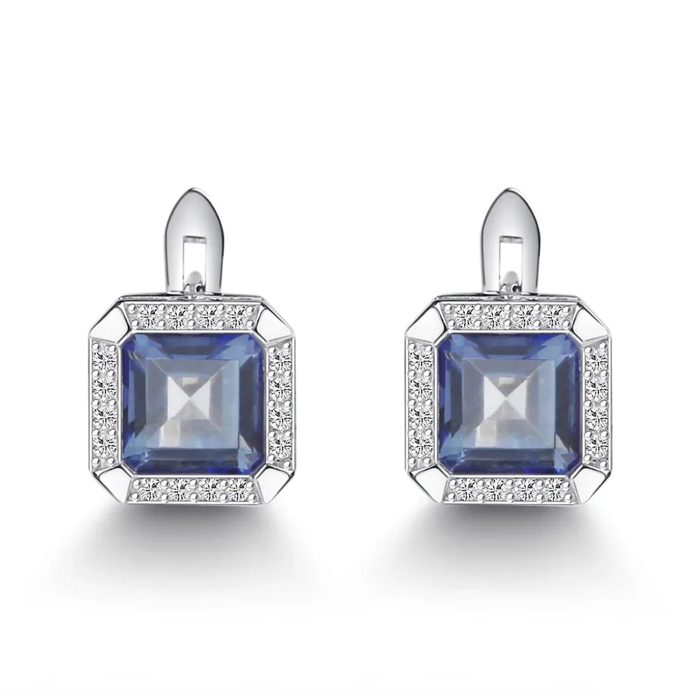3.77Ct Natural Iolite Blue Mystic Quartz Clip Earrings – 925 Sterling Silver Fine Jewelry