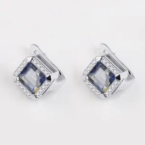 3.77Ct Natural Iolite Blue Mystic Quartz Clip Earrings – 925 Sterling Silver Fine Jewelry