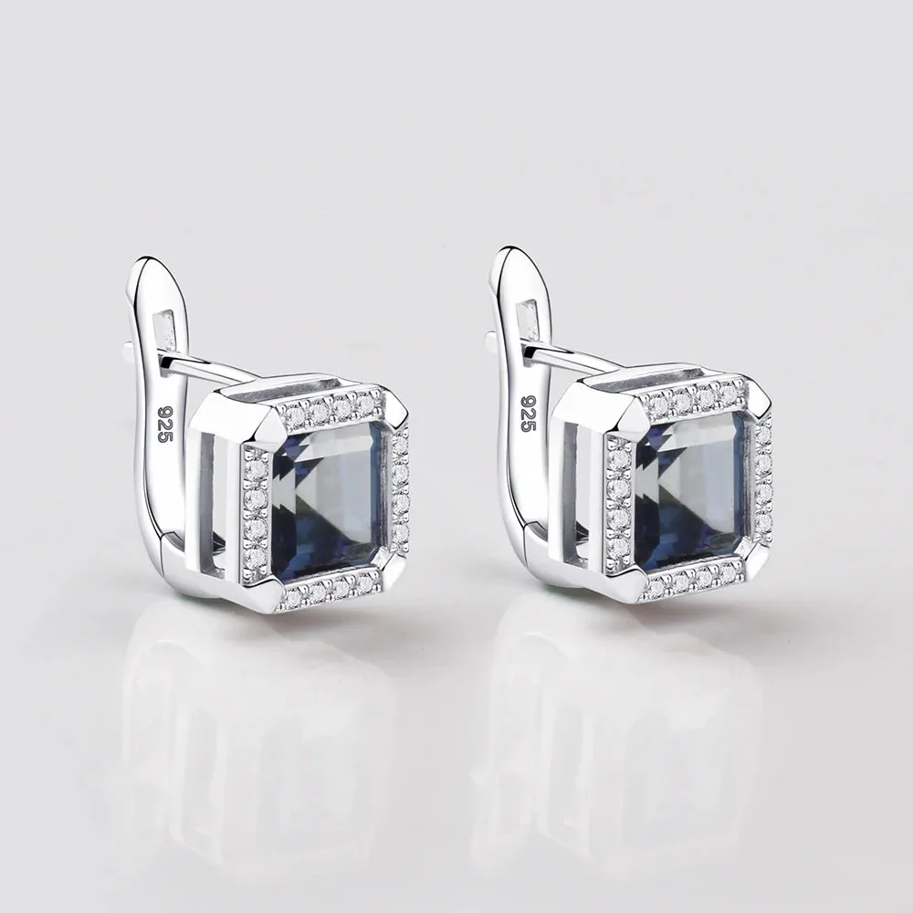 3.77Ct Natural Iolite Blue Mystic Quartz Clip Earrings – 925 Sterling Silver Fine Jewelry