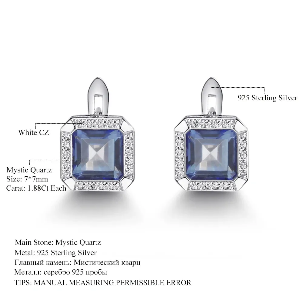 3.77Ct Natural Iolite Blue Mystic Quartz Clip Earrings – 925 Sterling Silver Fine Jewelry