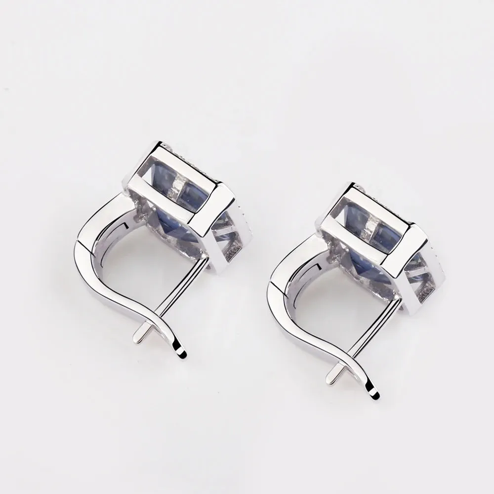 3.77Ct Natural Iolite Blue Mystic Quartz Clip Earrings – 925 Sterling Silver Fine Jewelry