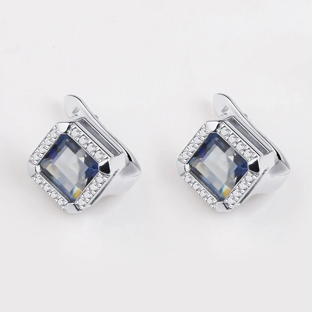 3.77Ct Natural Iolite Blue Mystic Quartz Clip Earrings – 925 Sterling Silver Fine Jewelry