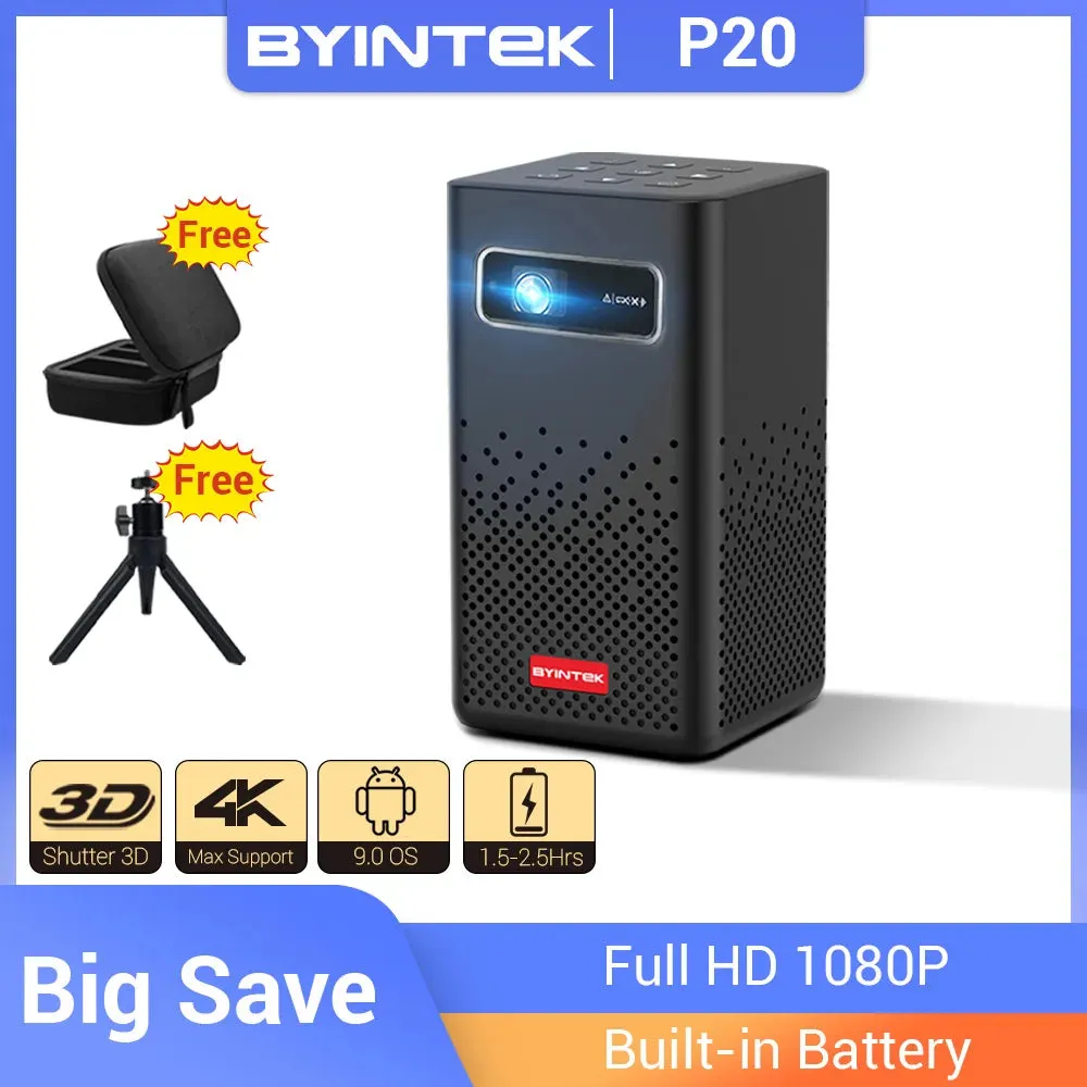 3D 4K Smart Android Mini Projector 1080P LED WiFi Portable Battery