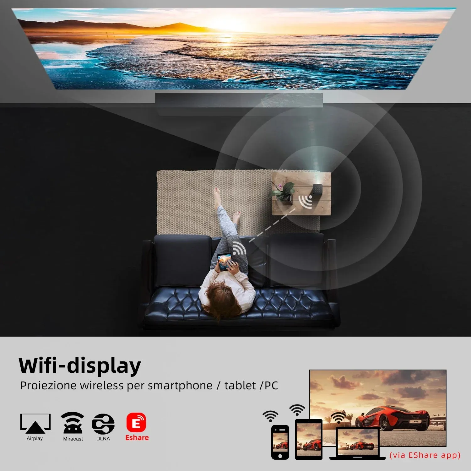 3D 4K Smart Android Mini Projector 1080P LED WiFi Portable Battery