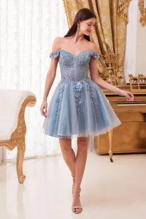 3D Floral Off Shoulder Short Corset Dress