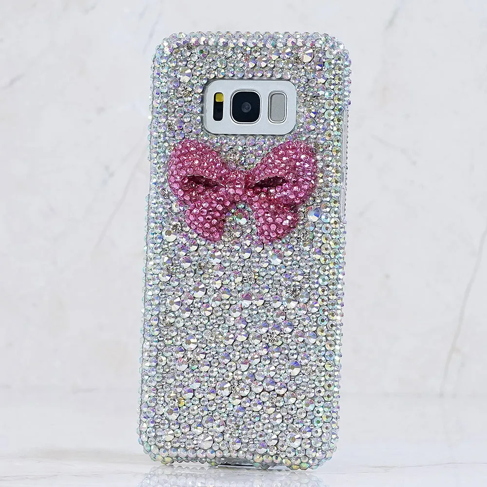 3D Pink Bow with Aurora Borealis Crystals Design (Style 862)