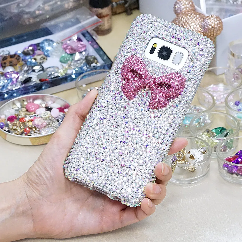 3D Pink Bow with Aurora Borealis Crystals Design (Style 862)