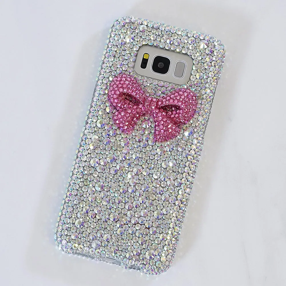 3D Pink Bow with Aurora Borealis Crystals Design (Style 862)
