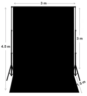 3m W x 4.5m H Black Photography Muslin Backdrop With Backdrop Stand