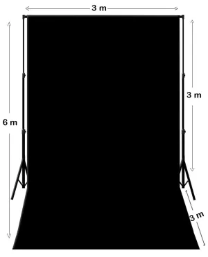 3m W x 6m H Black Photography Muslin Backdrop With Backdrop Stand