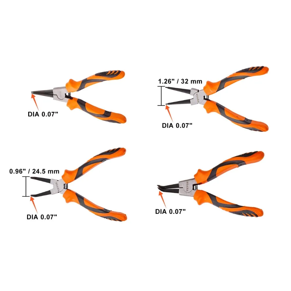 4 Piece Snap Ring Pliers Set Tip Diameter High Carbon Steel Straight and Bent Jaw Heavy Duty Pliers and Tool Bag