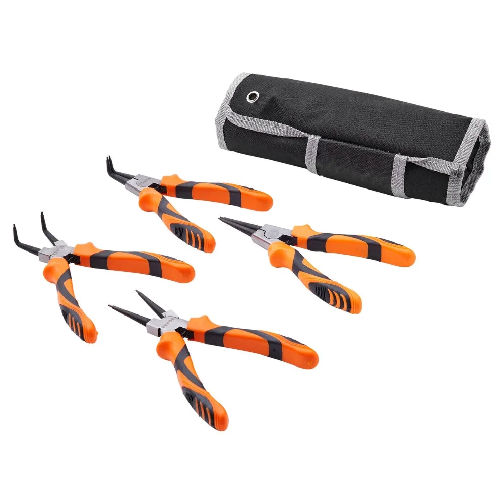 4 Piece Snap Ring Pliers Set Tip Diameter High Carbon Steel Straight and Bent Jaw Heavy Duty Pliers and Tool Bag