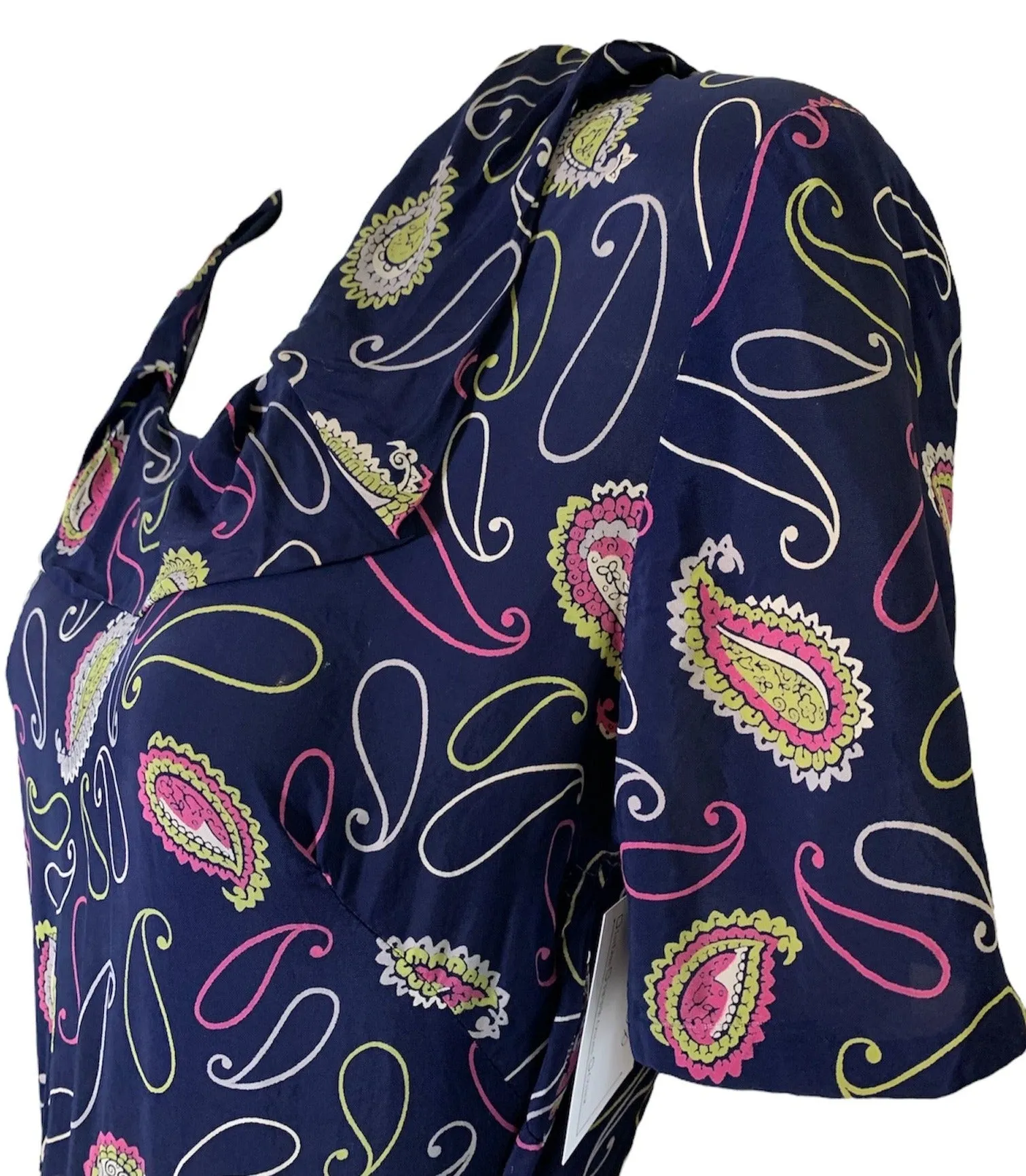 40s Blue Rayon Paisley Print Dress
