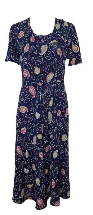 40s Blue Rayon Paisley Print Dress