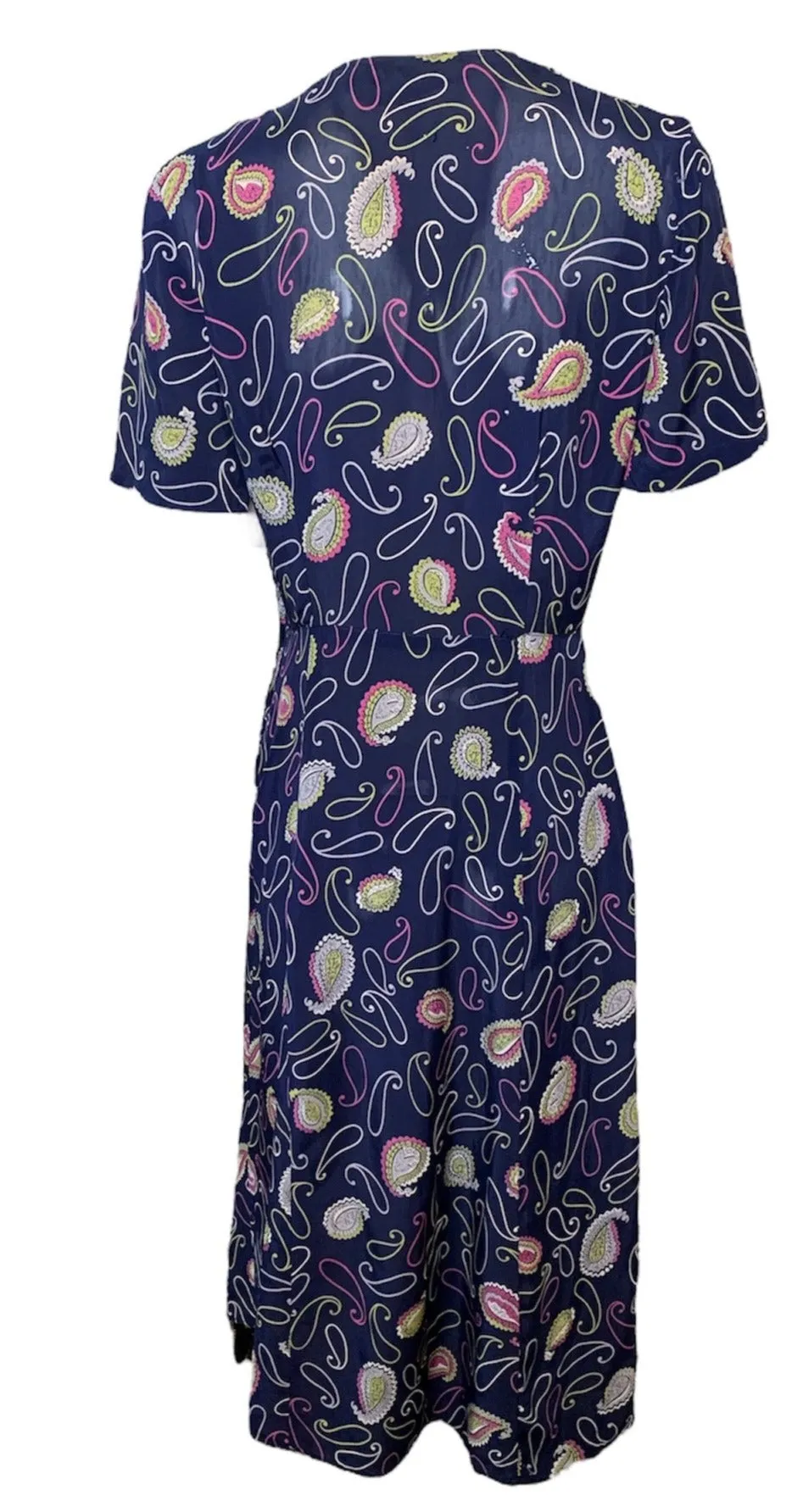 40s Blue Rayon Paisley Print Dress