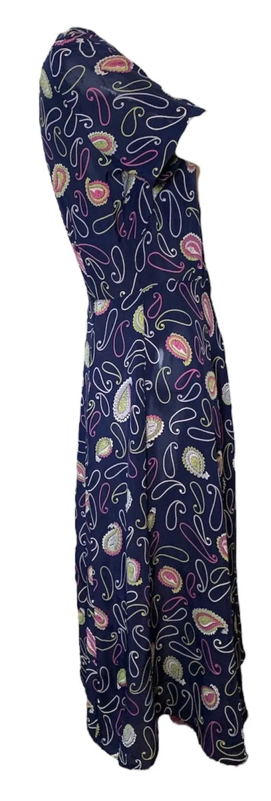 40s Blue Rayon Paisley Print Dress