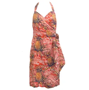 40s Rayon Red Hawaiian Pineapple Print Wrap Dress