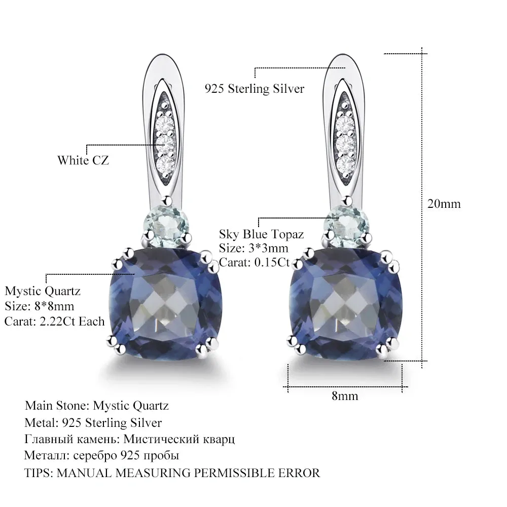 4.44Ct Natural Iolite Blue Mystic Quartz Sky Blue Topaz Clip Earrings 925 Sterling Silver