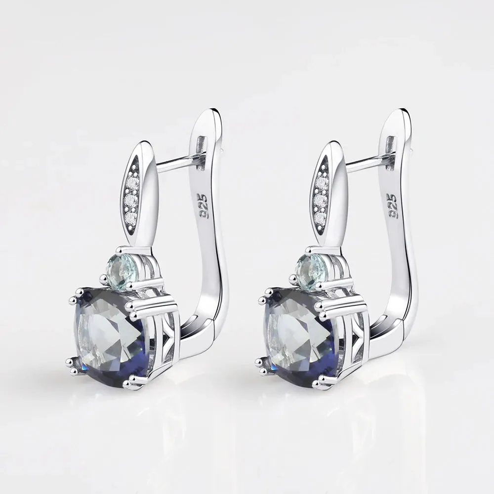 4.44Ct Natural Iolite Blue Mystic Quartz Sky Blue Topaz Clip Earrings 925 Sterling Silver