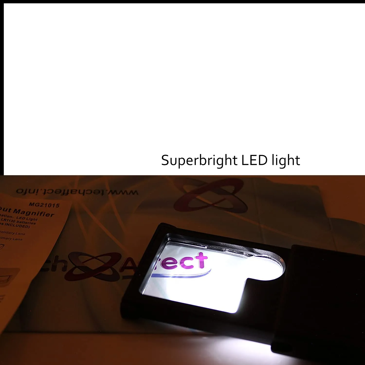 45mm x 45mm Pullout Handheld Magnifying Glass with Light - 3x Primary 6x Secondary