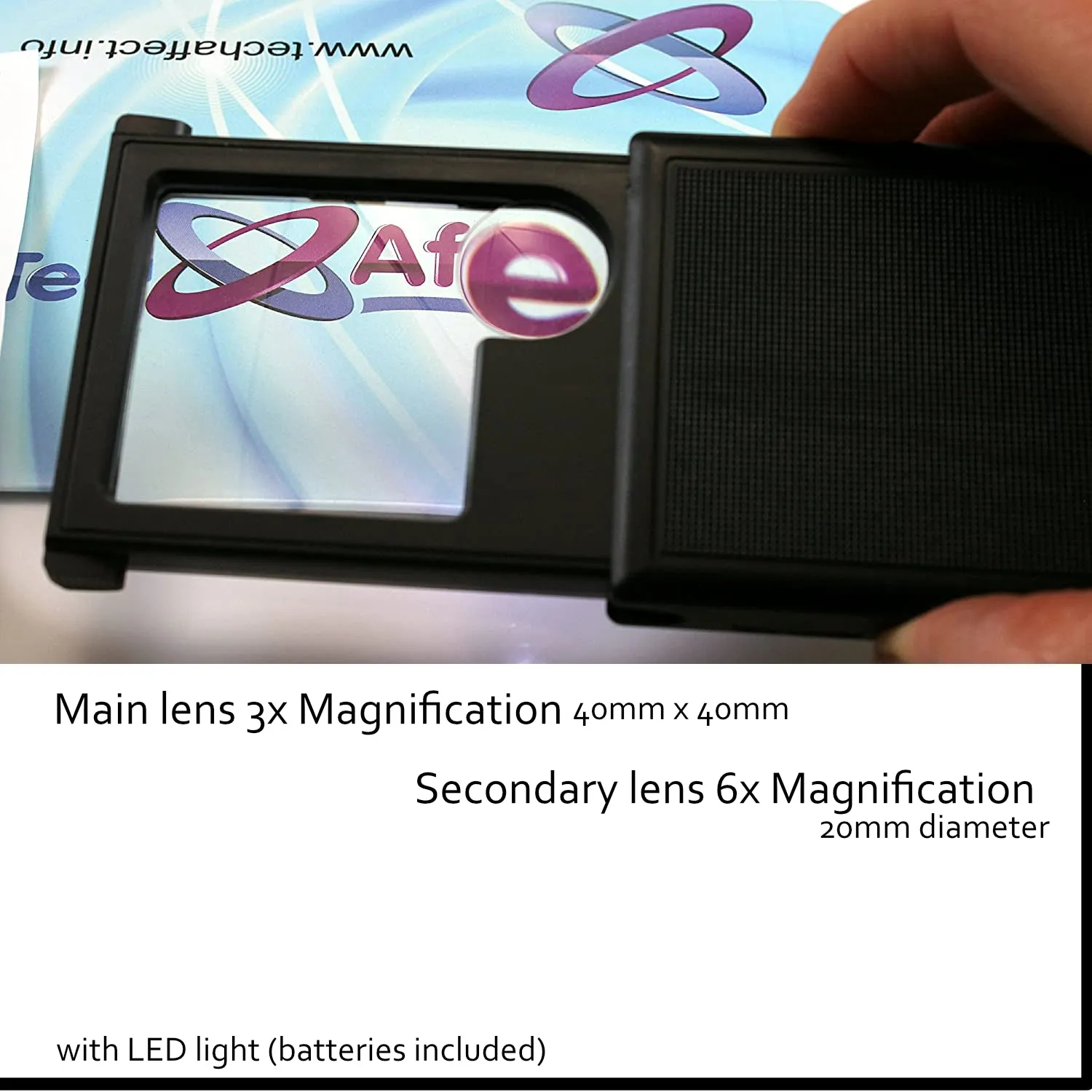 45mm x 45mm Pullout Handheld Magnifying Glass with Light - 3x Primary 6x Secondary