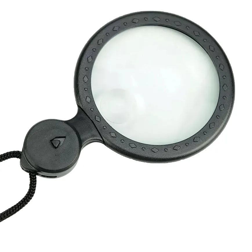 48mm Diameter Round Magnifier 4x 8x with LED light, neck cord & carry pouch