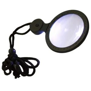 48mm Diameter Round Magnifier 4x 8x with LED light, neck cord & carry pouch