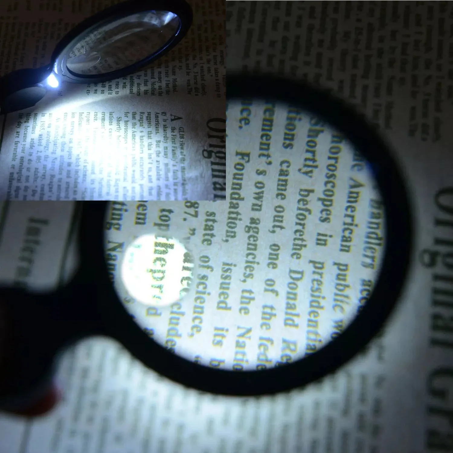 48mm Diameter Round Magnifier 4x 8x with LED light, neck cord & carry pouch