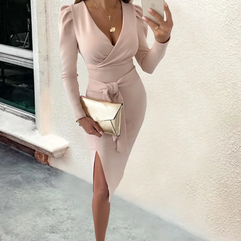 🔥50% OFF💃Sexy V-Neck Waist Tie Cinching Wrap Dress