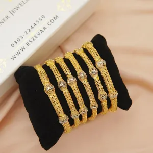 6 Pcs Gold & Rhodium Bangles Set